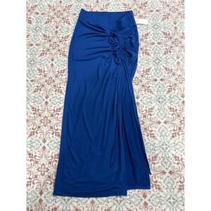 Image Nation Blue Ruched Side Slit Maxi Skirt Medium NWT 21-5376